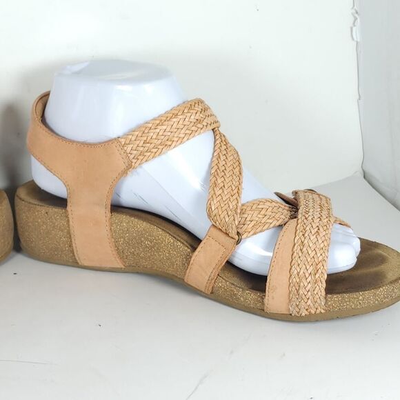 Taos Women’s Trulie US9-9,5 Cantaloupe Leather Woven Cork Wedge Strappy Sandals - Picture 6 of 16